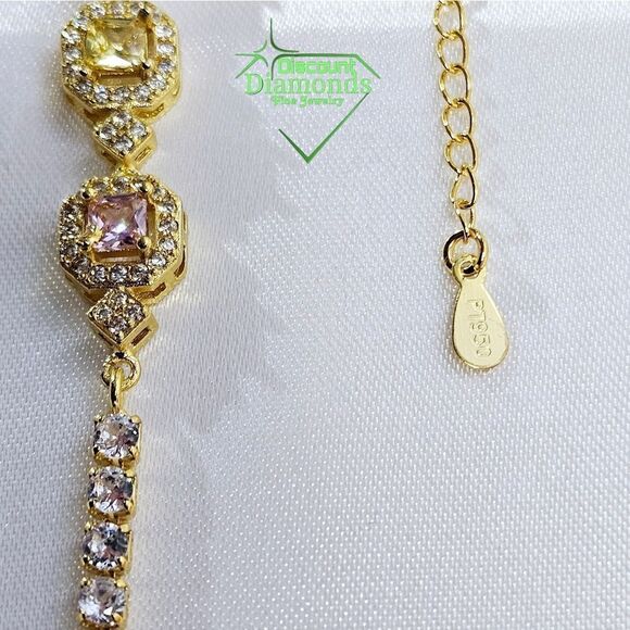 Green, Pink, & White Topaz Tennis Bracelet on Platinum - Stamped PT 950 … - Picture 6 of 8